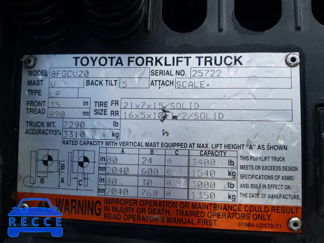 2009 TOYOTA FORKLIFT 25722 image 9