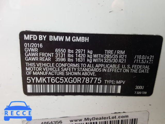 2016 BMW X5 M 5YMKT6C5XG0R78775 image 9