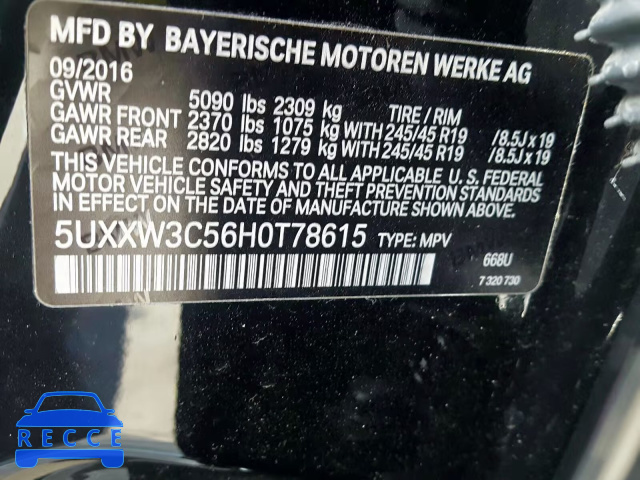 2017 BMW X4 XDRIVE2 5UXXW3C56H0T78615 зображення 9