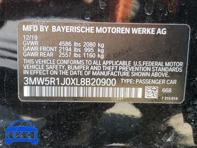 2020 BMW 330I 3MW5R1J0XL8B20900 image 9