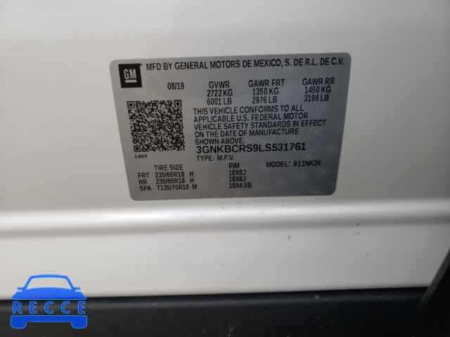 2020 CHEVROLET BLAZER 2LT 3GNKBCRS9LS531761 image 9