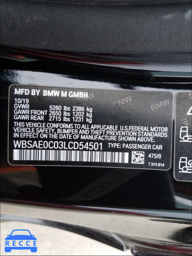 2020 BMW M8 WBSAE0C03LCD54501 зображення 9