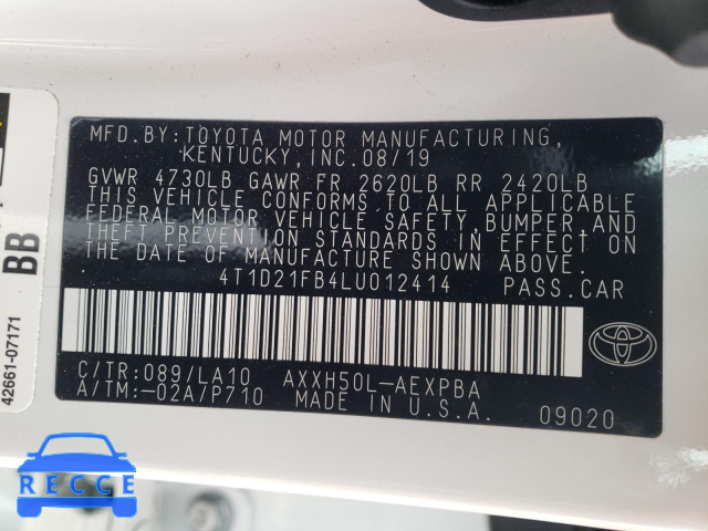 2020 TOYOTA AVALON LIM 4T1D21FB4LU012414 Bild 9