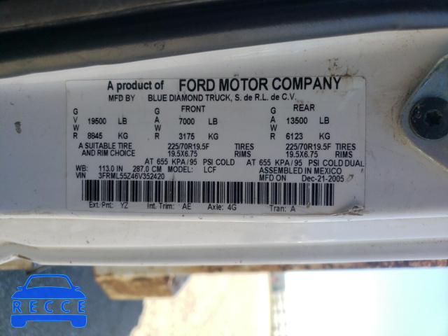2006 FORD LOW CAB FO 3FRML55Z46V352420 image 9
