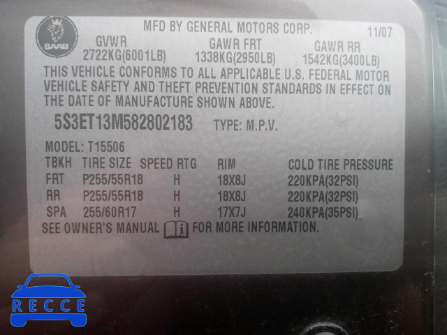 2008 SAAB 9-7X 5.3I 5S3ET13M582802183 image 9