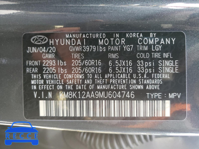 2021 HYUNDAI KONA SE KM8K12AA9MU604746 Bild 9