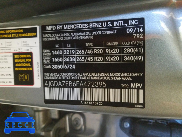 2015 MERCEDES-BENZ ML 63 AMG 4JGDA7EB6FA472395 зображення 9