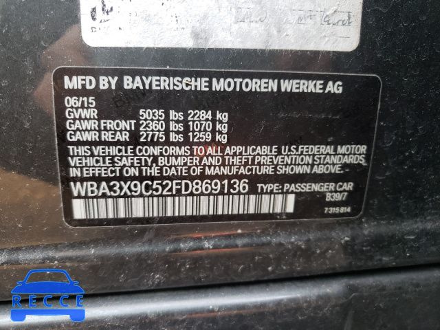 2015 BMW 335 XIGT WBA3X9C52FD869136 image 9