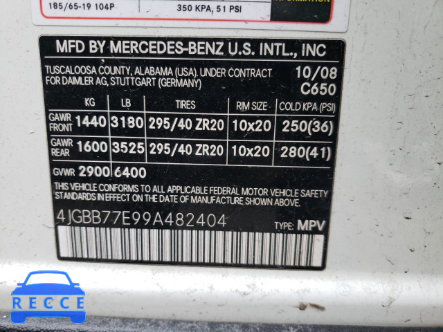 2009 MERCEDES-BENZ ML 63 AMG 4JGBB77E99A482404 зображення 9