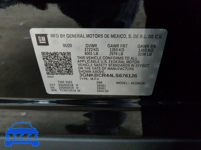 2020 CHEVROLET BLAZER 2LT 3GNKBCR44LS676126 image 9