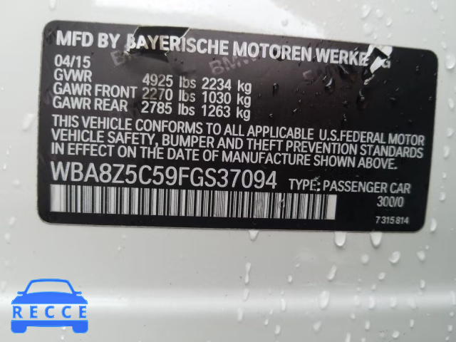 2015 BMW 328 XIGT S WBA8Z5C59FGS37094 image 9