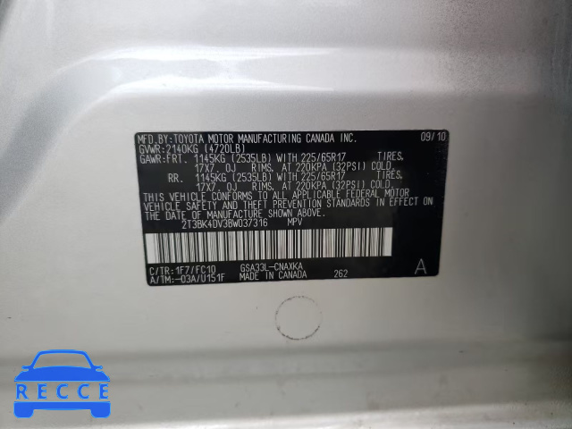 2011 TOYOTA RAV 4 2T3BK4DV3BW037316 image 9