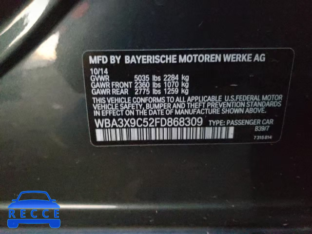 2015 BMW 335 XIGT WBA3X9C52FD868309 зображення 9