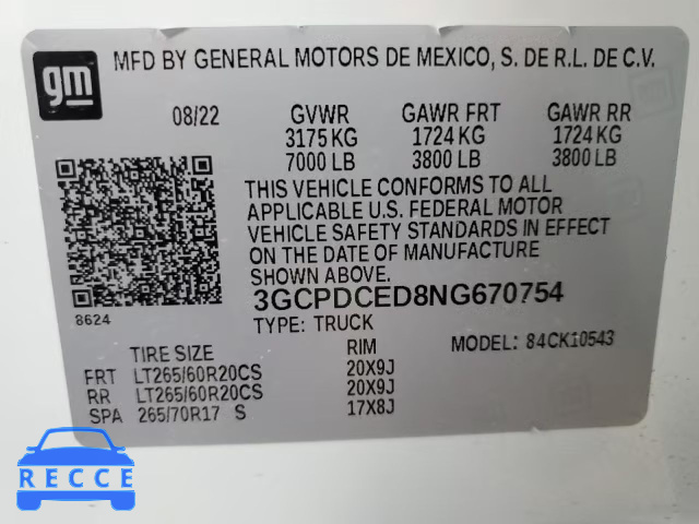 2022 CHEVROLET 1500 SILVE 3GCPDCED8NG670754 image 11