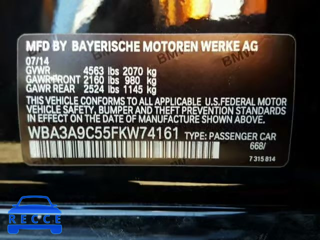 2015 BMW 335I WBA3A9C55FKW74161 зображення 9
