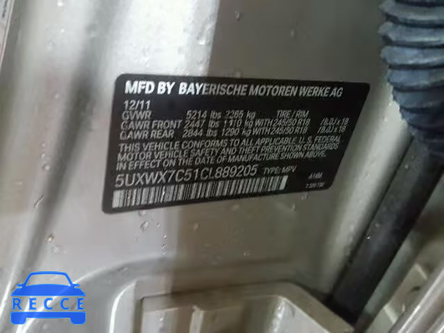 2012 BMW X3 XDRIVE3 5UXWX7C51CL889205 image 9