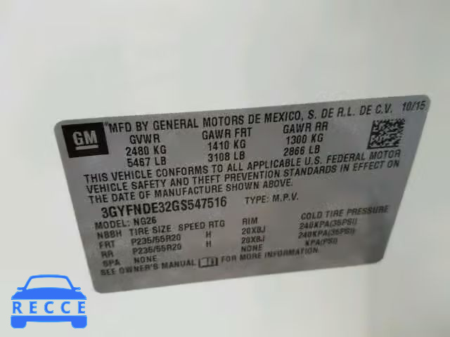 2016 CADILLAC SRX PREMIU 3GYFNDE32GS547516 image 9