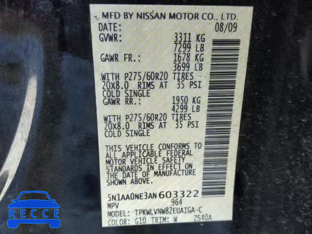 2010 NISSAN ARMADA PLA 5N1AA0NE3AN603322 image 9