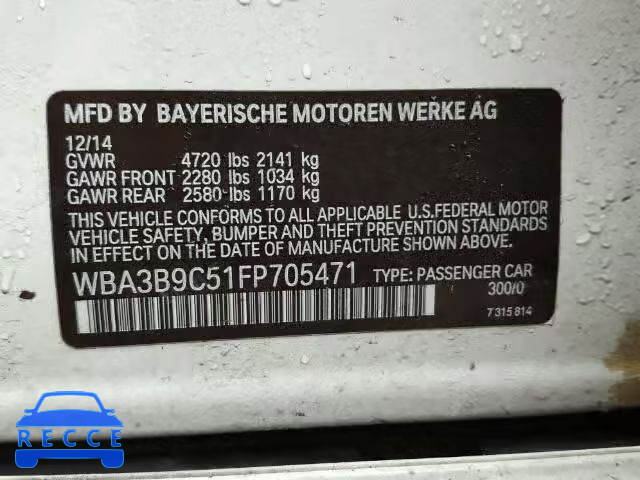 2015 BMW 335XI WBA3B9C51FP705471 зображення 9