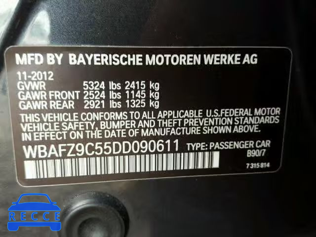 2013 BMW 535I HYBRI WBAFZ9C55DD090611 Bild 9