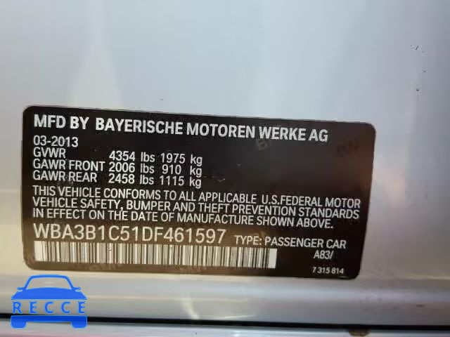 2013 BMW 320I WBA3B1C51DF461597 зображення 9