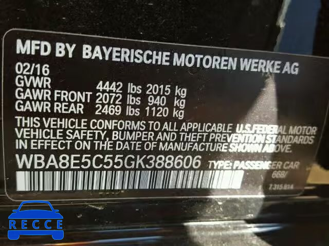 2016 BMW 328D WBA8E5C55GK388606 зображення 9