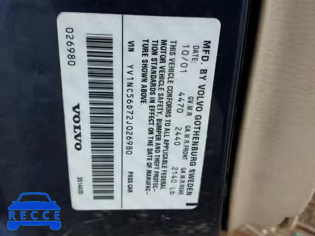 2002 VOLVO C70 YV1NC56D72J026980 image 9