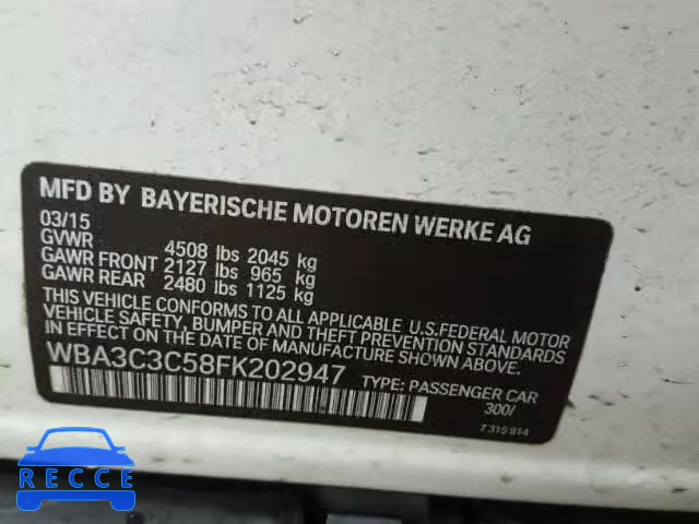 2015 BMW 320I XDRIV WBA3C3C58FK202947 Bild 9