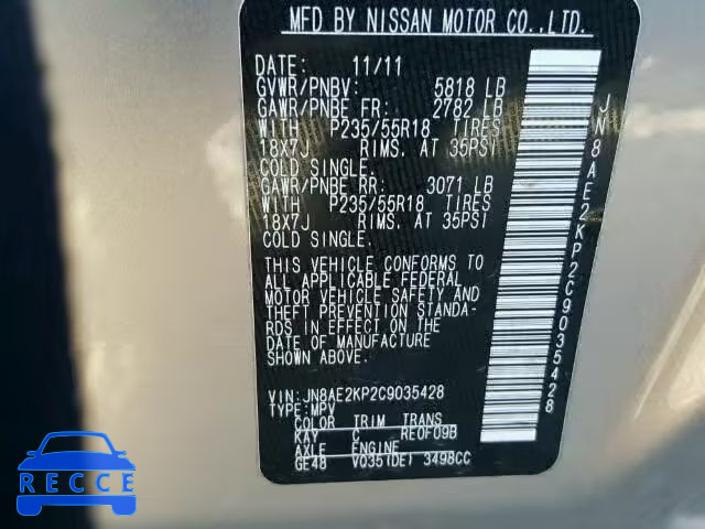 2012 NISSAN QUEST JN8AE2KP2C9035428 image 9