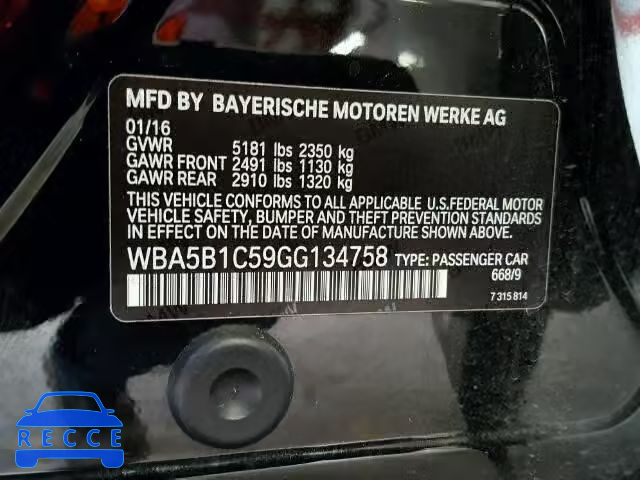 2016 BMW 535I WBA5B1C59GG134758 зображення 9