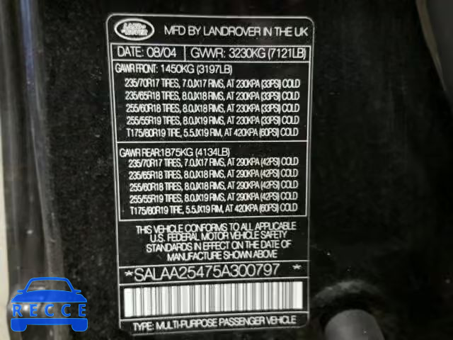 2005 LAND ROVER LR3 SALAA25475A300797 зображення 9