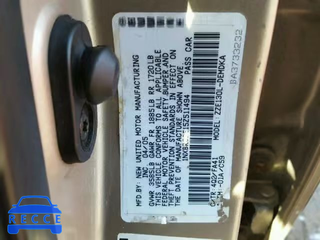 2005 TOYOTA COROLLA 1NXBR32E15Z511494 image 9