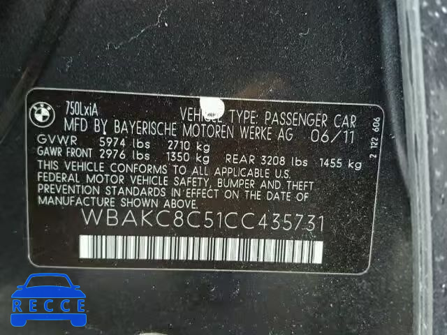 2012 BMW 745 LI WBAKC8C51CC435731 image 9