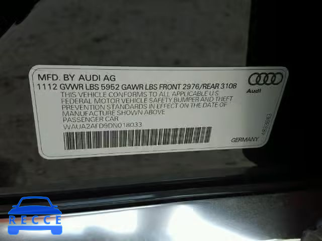 2013 AUDI A8 QUATTRO WAUA2AFD9DN018033 image 9
