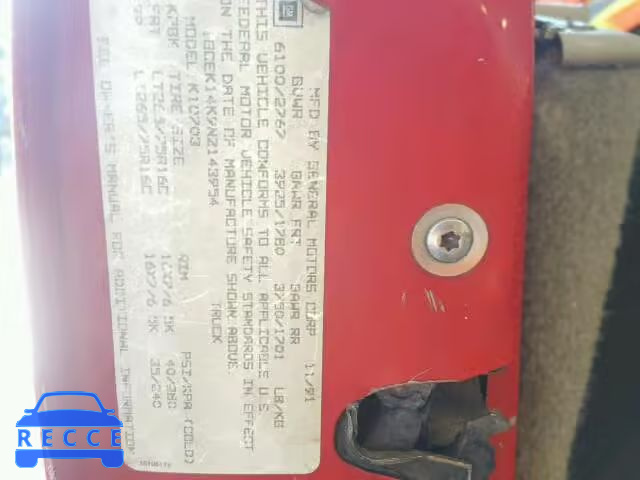 1992 CHEVROLET K1500 1GCEK14K9NZ143954 Bild 9