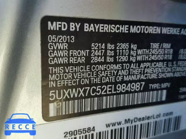 2014 BMW X3 XDRIVE3 5UXWX7C52EL984987 зображення 9