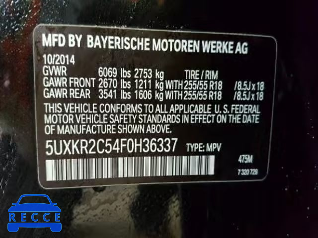2015 BMW X5 SDRIVE3 5UXKR2C54F0H36337 image 9