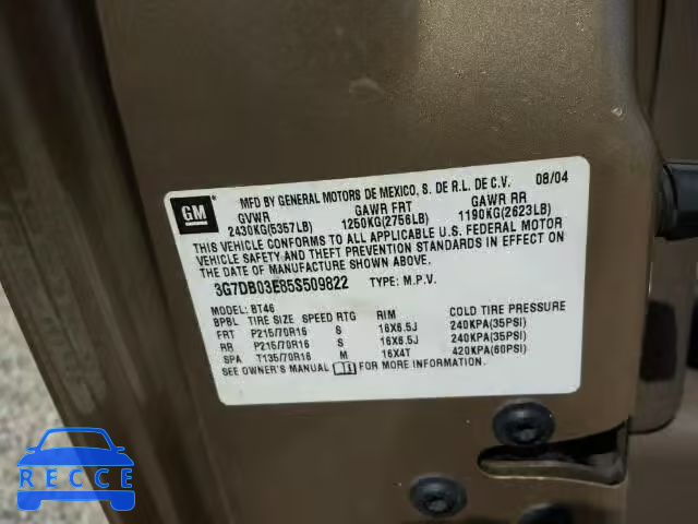 2005 PONTIAC AZTEK 3G7DB03E85S509822 image 9