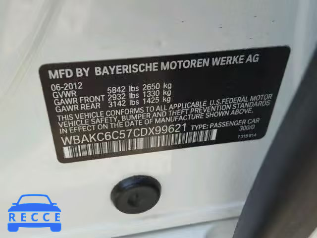 2012 BMW 750I XDRIV WBAKC6C57CDX99621 зображення 9
