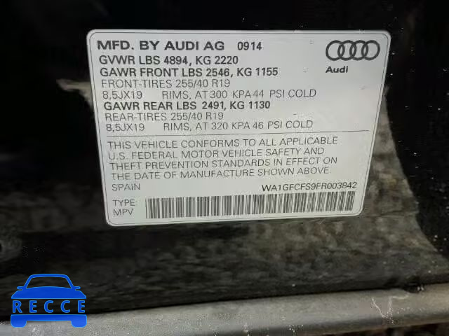 2015 AUDI Q3 2.0T PR WA1GFCFS9FR003842 зображення 9