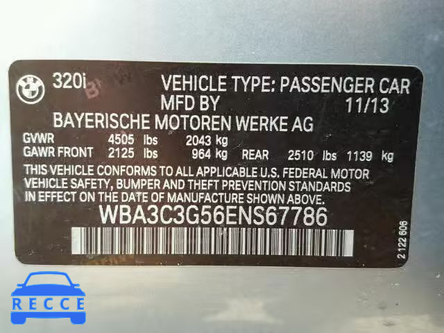 2014 BMW 320I XDRIV WBA3C3G56ENS67786 image 9