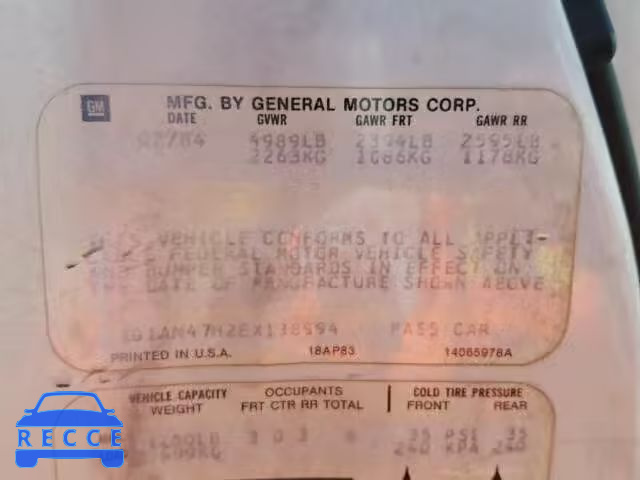 1984 CHEVROLET CAPRICE CL 1G1AN47H2EX138994 image 9