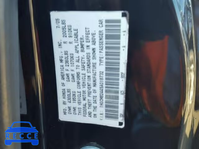 2005 HONDA ACCORD SE 1HGCM82445A018732 image 9