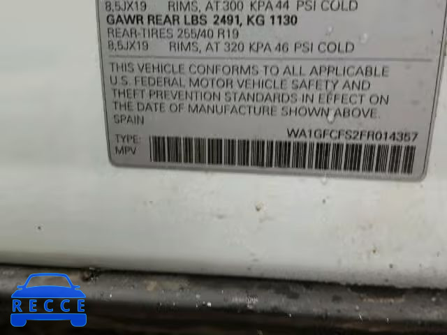 2015 AUDI Q3 2.0T PR WA1GFCFS2FR014357 image 9