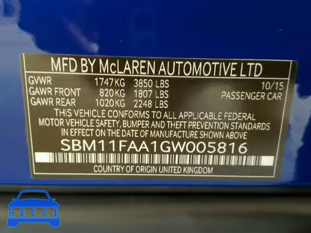 2016 MCLAREN AUTOMATICOTIVE 650S SPIDE SBM11FAA1GW005816 зображення 9