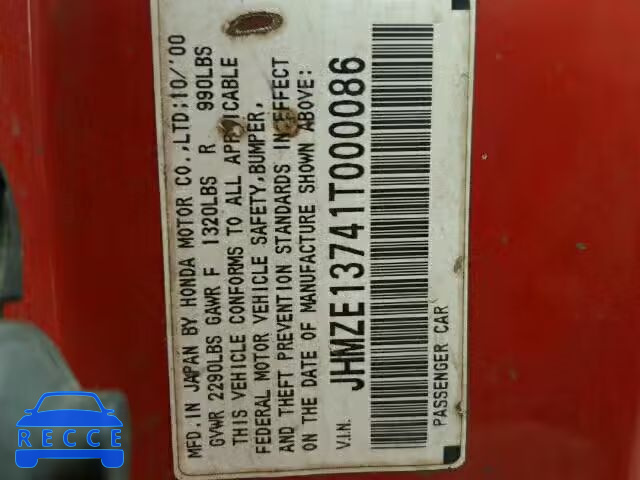 2001 HONDA INSIGHT JHMZE13741T000086 Bild 9