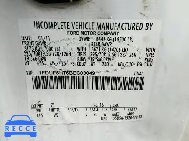 2011 FORD F550 SUPER 1FDUF5HT6BEC03049 image 9