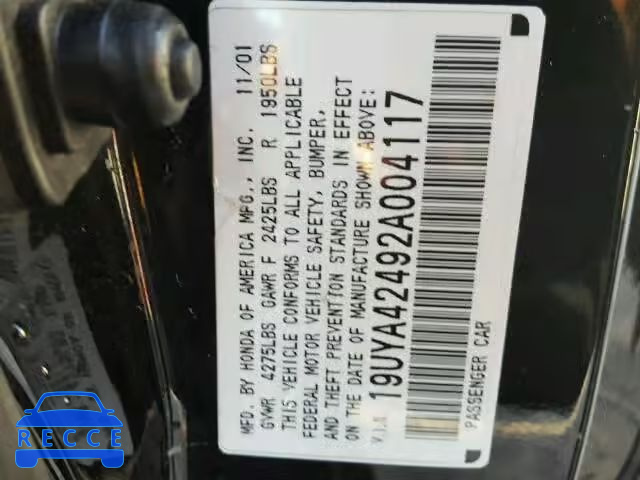 2002 ACURA 3.2 CL 19UYA42492A004117 image 9