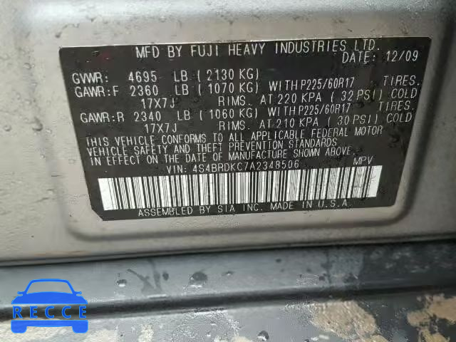 2010 SUBARU OUTBACK 3. 4S4BRDKC7A2348506 image 9