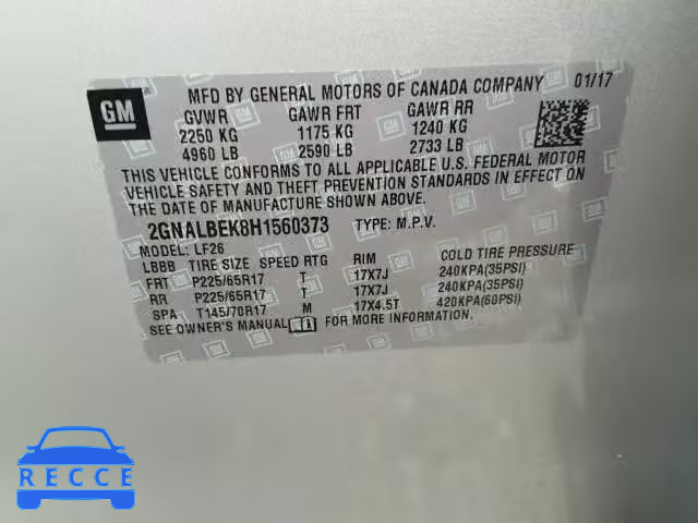 2017 CHEVROLET EQUINOX LS 2GNALBEK8H1560373 image 9